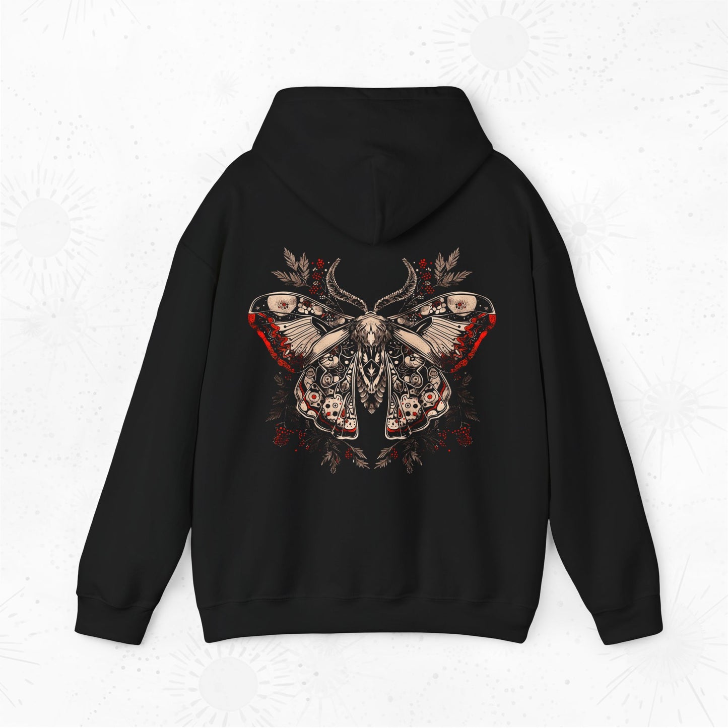 Norwegian Moth Hoodie - Alternative Witchy Gothic Hoodie - Back Graphic Hoodie