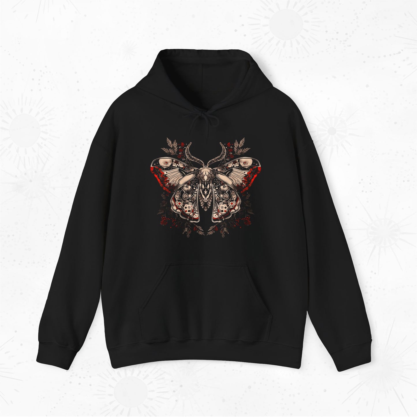 Witchy Norwegian Moth Hoodie - Dark Aesthetic Gothic Hoodie - Front Graphic Hoodie