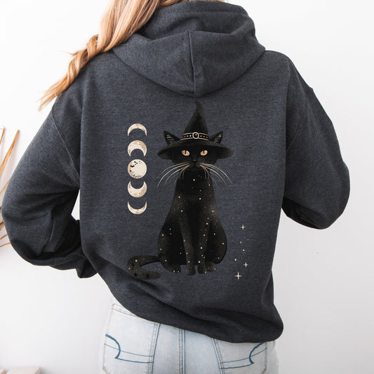 Halloween Cat Hoodie - Witch Cat Sweatshirt - Moon Cat Halloween Hoodie