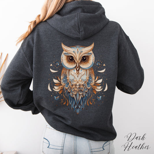Vintage Owl Hoodie - Bohemian Bird Hoodie - Cottagecore Hooded Sweatshirt