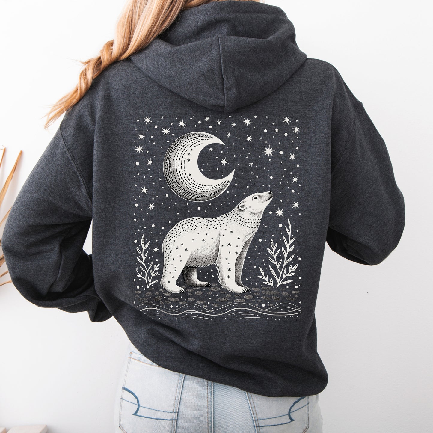 Celestial Polar Bear Hoodie - Boho Nordic Christmas Hoodie