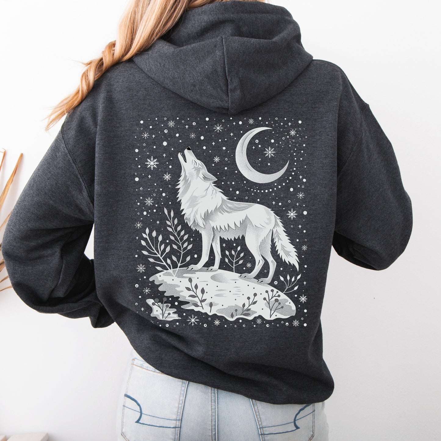 Celestial Arctic Wolf Hoodie - Mystic Moon Wolf Christmas Hoodie