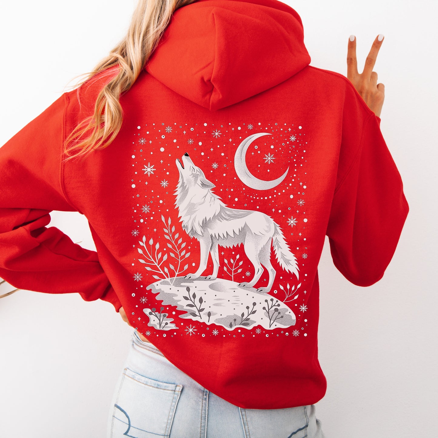 Celestial Arctic Wolf Hoodie - Mystic Moon Wolf Christmas Hoodie