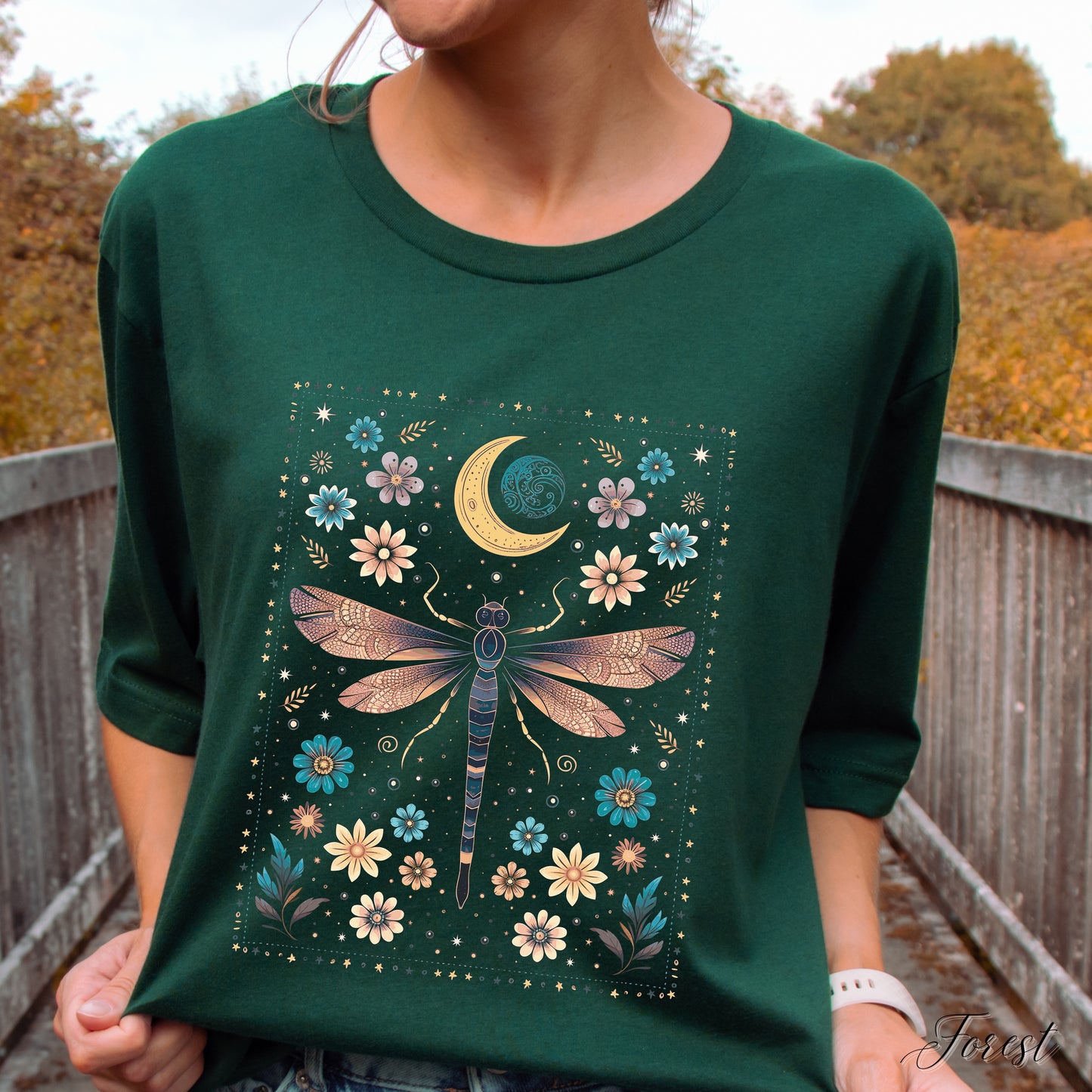 Vintage Dragonfly Shirt - Celestial Floral Moon and Dragonfly Graphic Tee - Boho Hippie Clothes