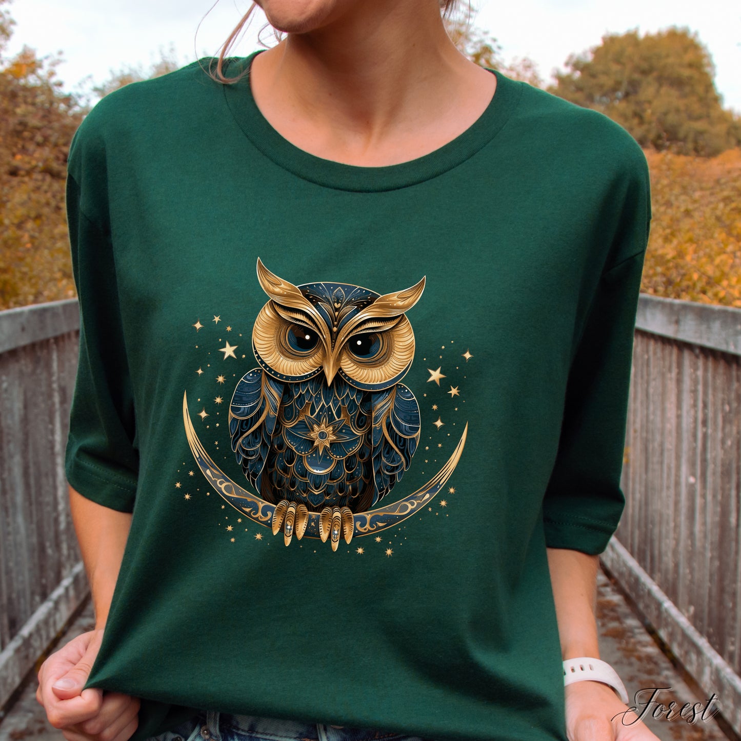 Celestial Owl Shirt - Owl on Crescent Moon Vintage Graphic Tee - Boho Shirt