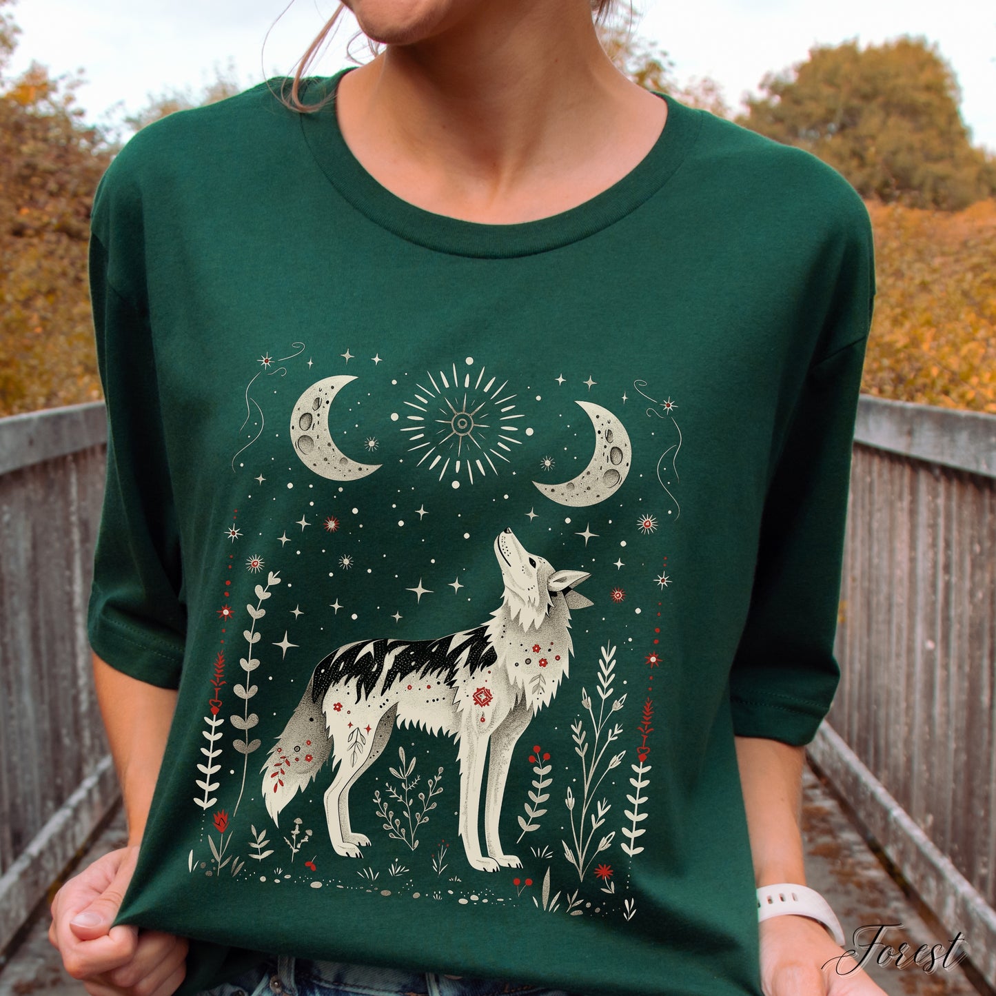 Scandinavian Wolf Shirt - Mystic Wolf Moon Graphic Tee