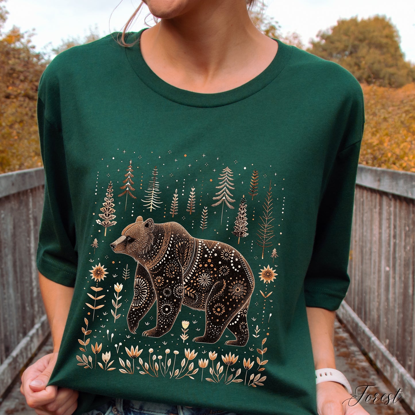 Scandinavian Bear Shirt - Boho Woodland Animal Graphic Tee