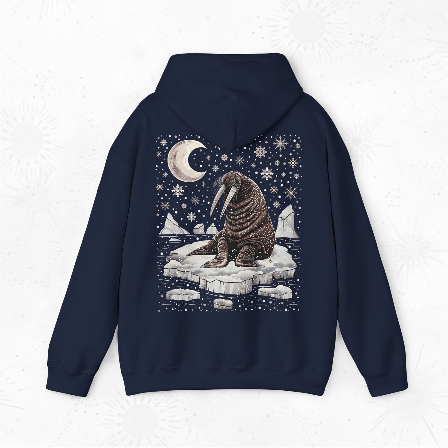 Boho Snow Moon and Walrus Hoodie - Nordic Christmas Animal Hoodie