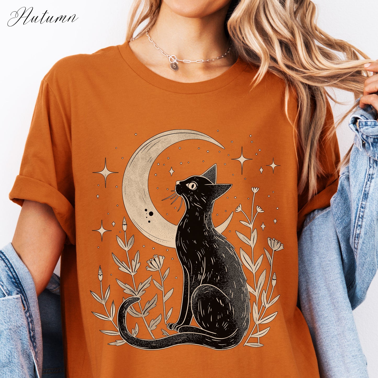 Mystic Moon and Cat Shirt - Vintage Style Boho Shirt