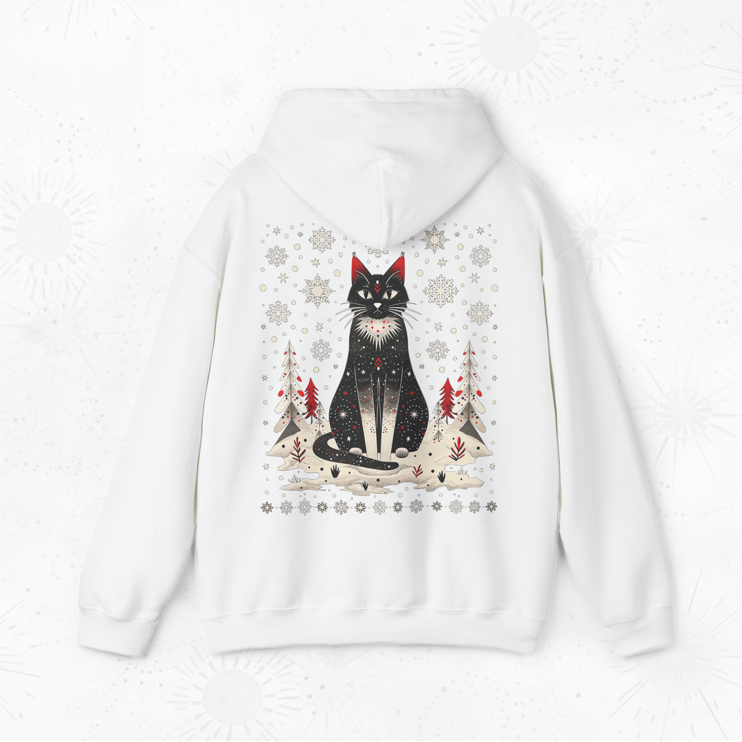 Scandinavian Christmas Cat Hoodie - Boho Christmas Hoodie