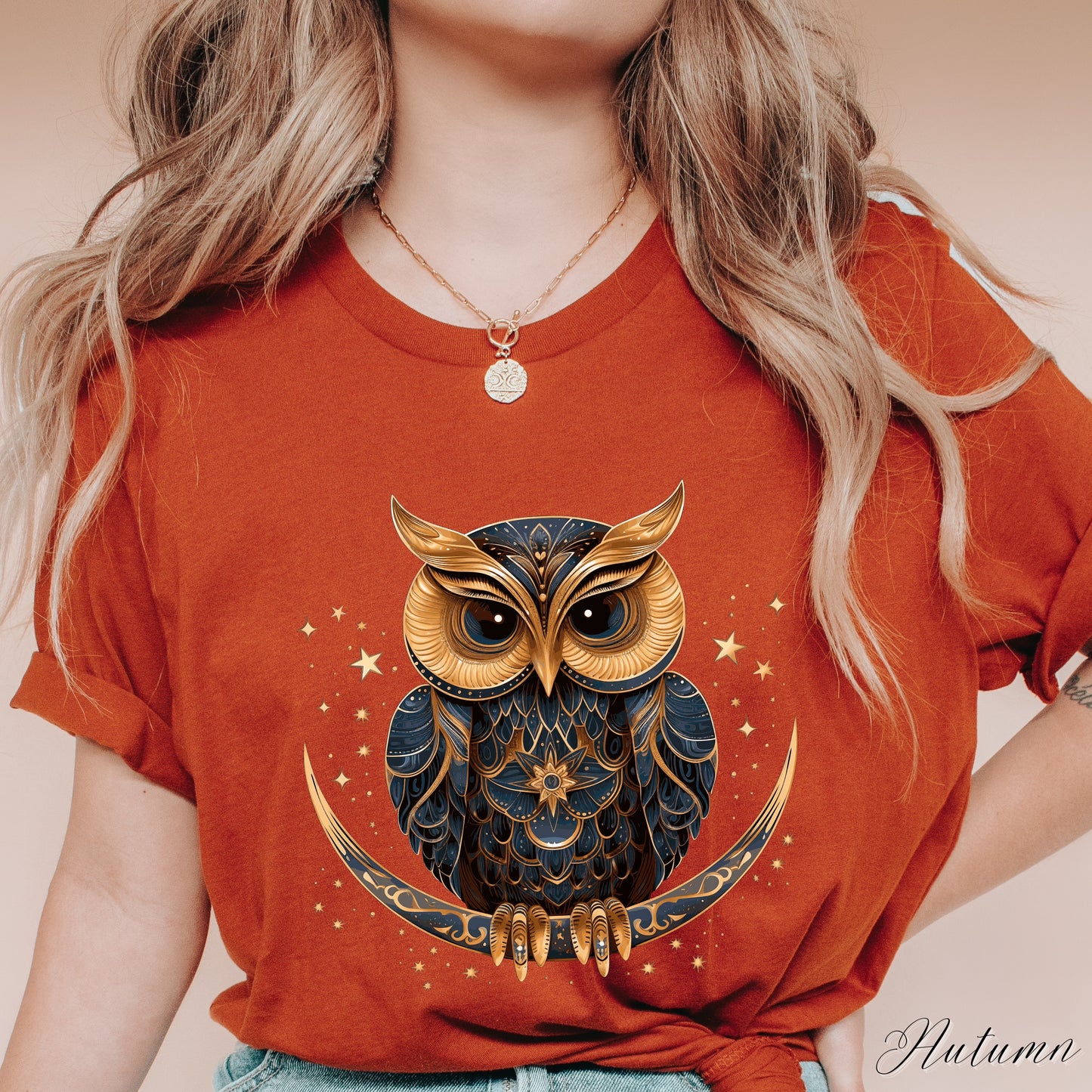 Celestial Owl Shirt - Owl on Crescent Moon Vintage Graphic Tee - Boho Shirt