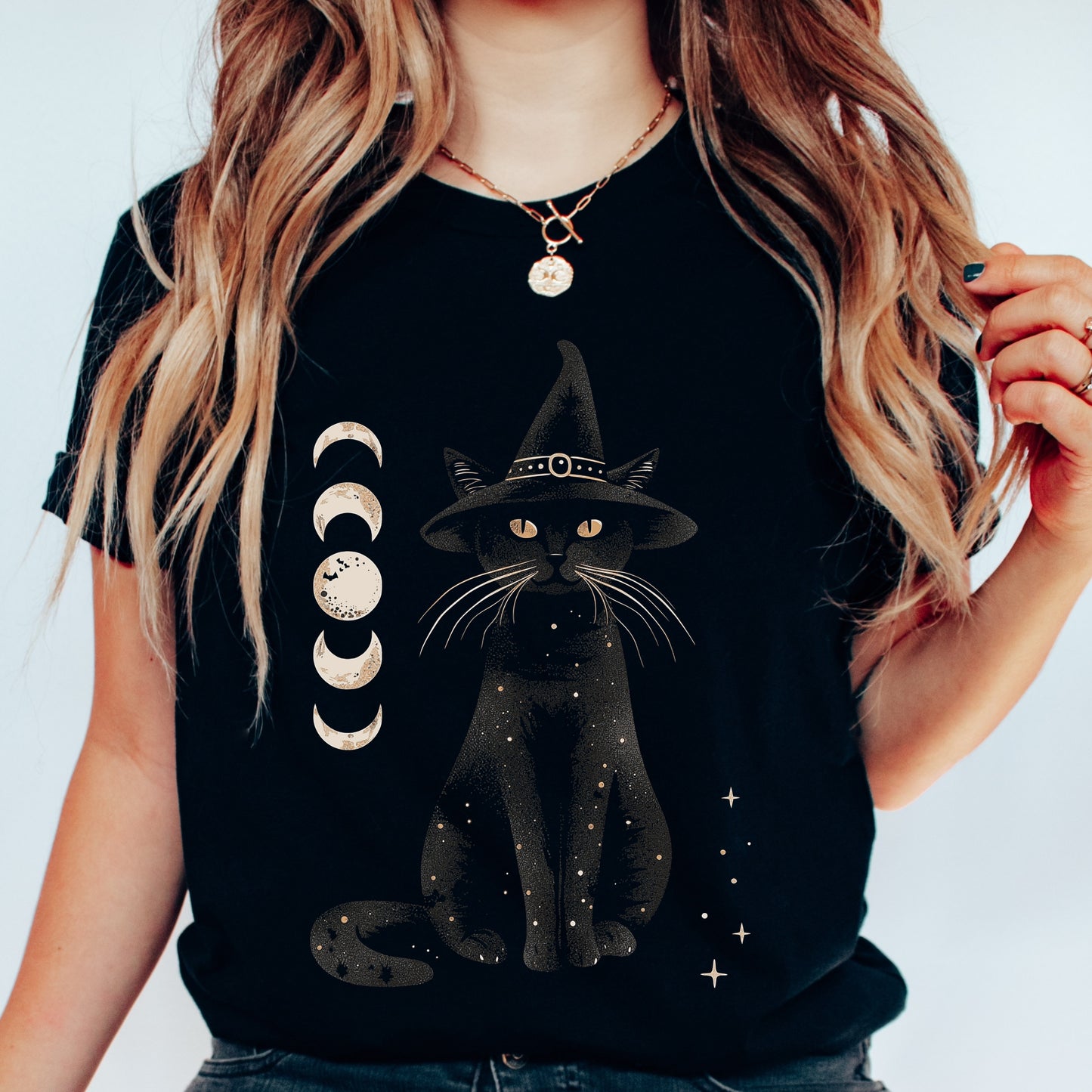Halloween Cat Shirt - Cat and Moon Phase Shirt - Witch Cat Halloween Shirt