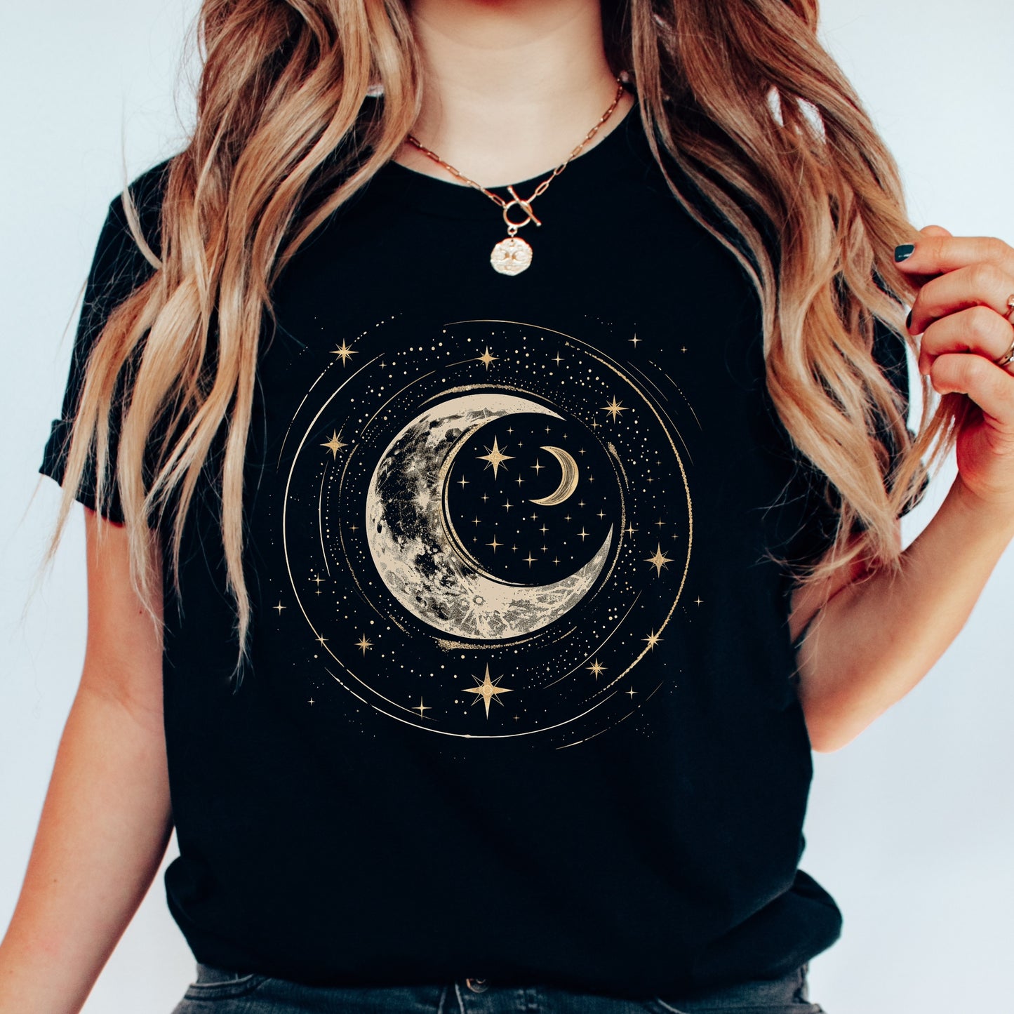 Crescent Moon Shirt - Bohemian Moon and Stars Graphic Tee