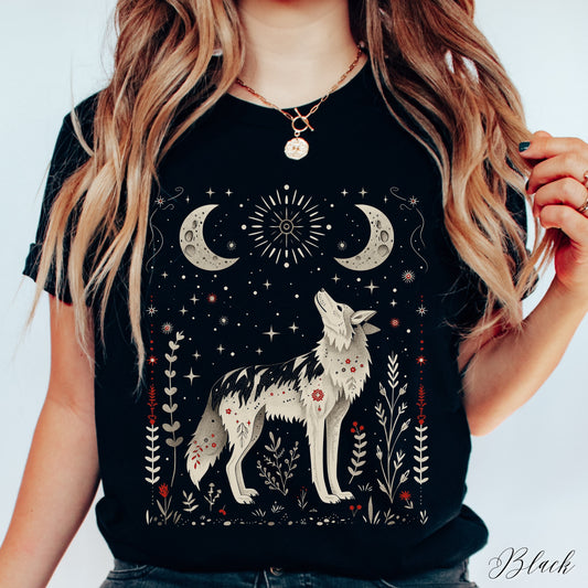 Scandinavian Wolf Shirt - Mystic Wolf Moon Graphic Tee