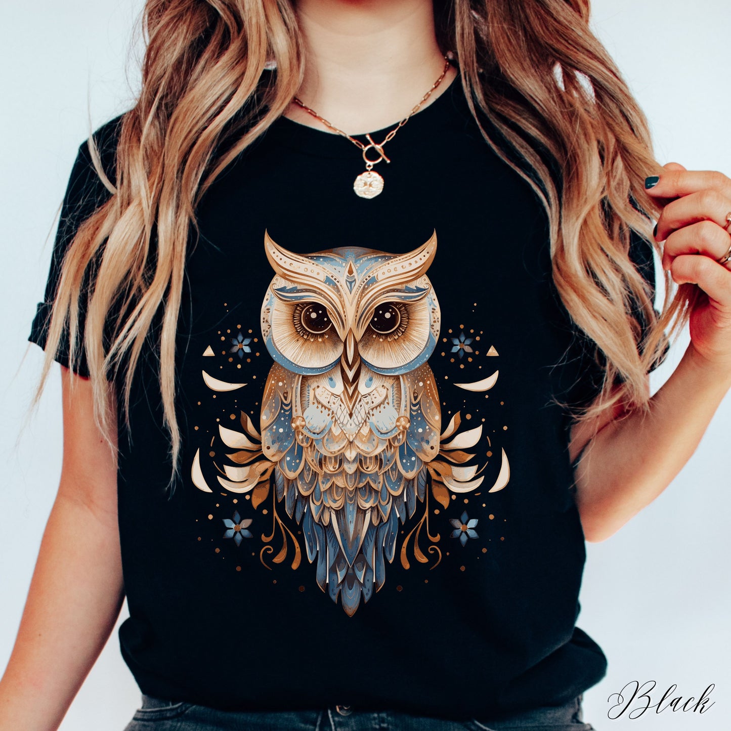Boho Owl Shirt - Vintage Graphic Tee - Folklore Bird Shirt
