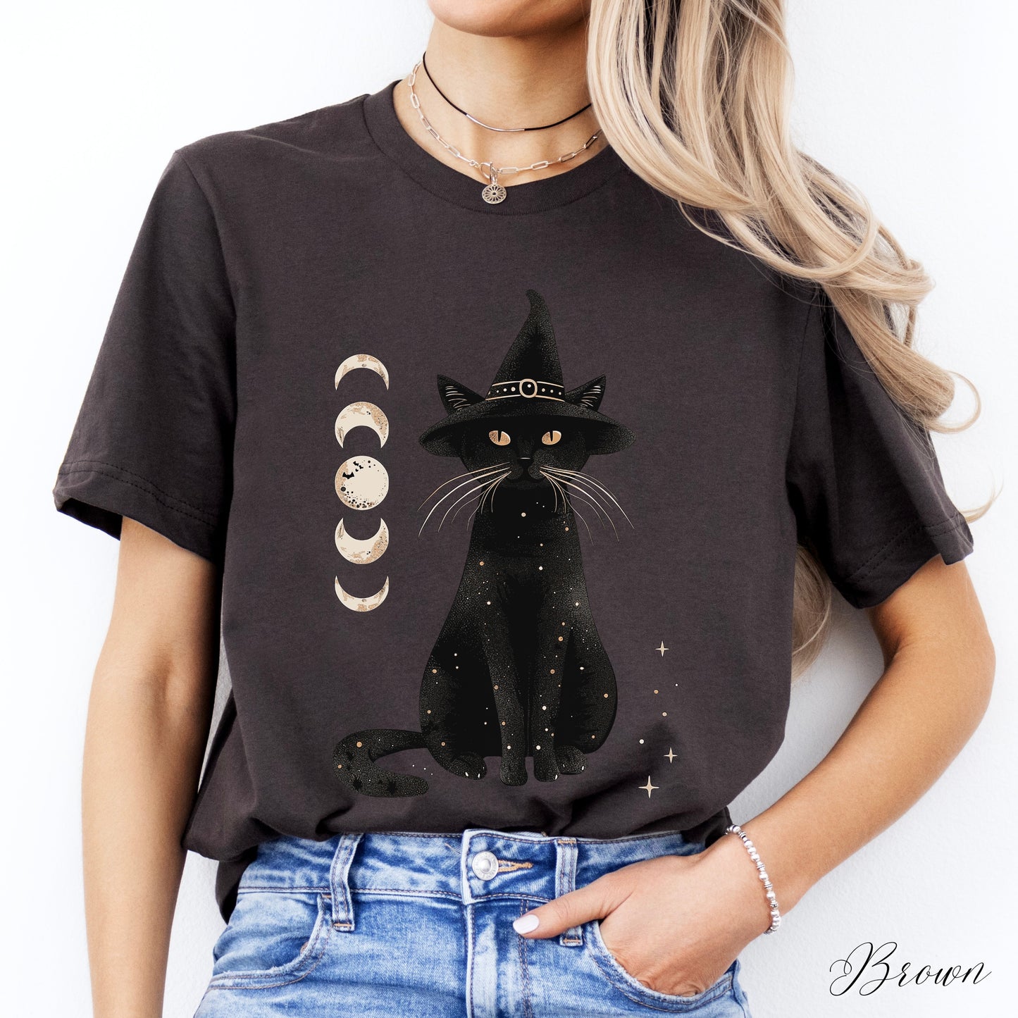 Halloween Cat Shirt - Cat and Moon Phase Shirt - Witch Cat Halloween Shirt
