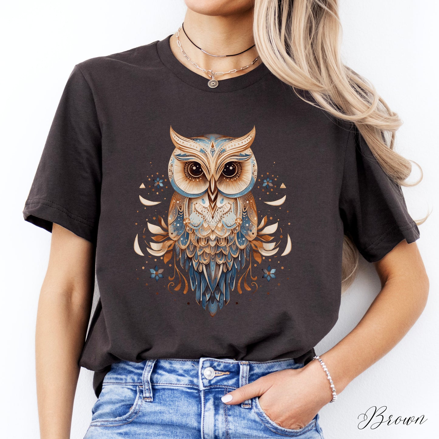 Boho Owl Shirt - Vintage Graphic Tee - Folklore Bird Shirt