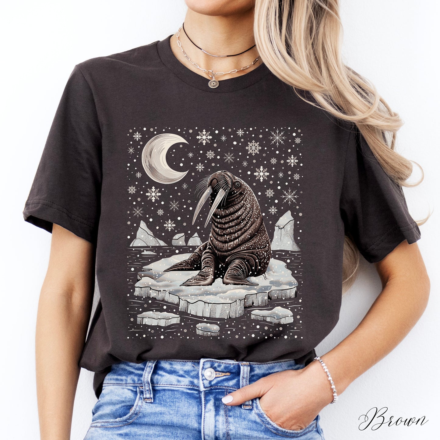 Celestial Winter Walrus Christmas Shirt - Nordic Animal Graphic Tee