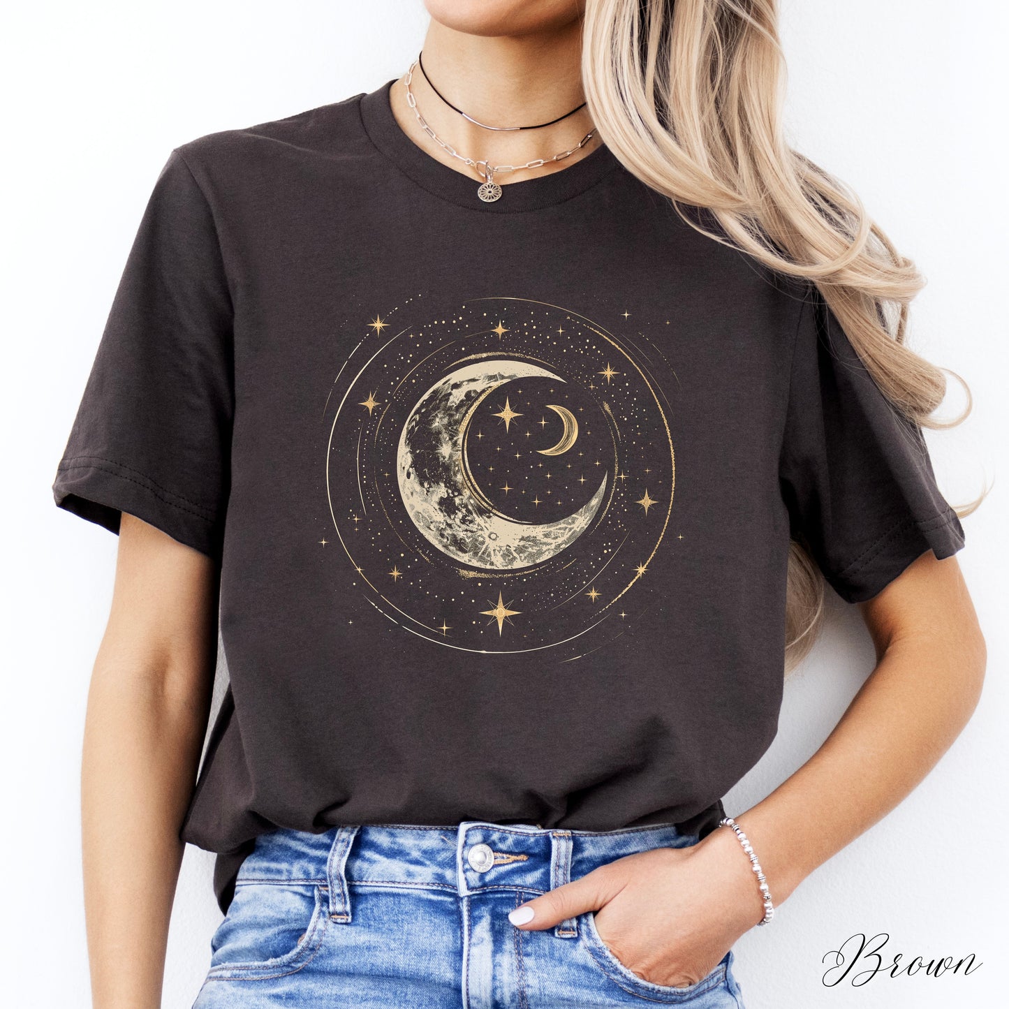 Crescent Moon Shirt - Bohemian Moon and Stars Graphic Tee