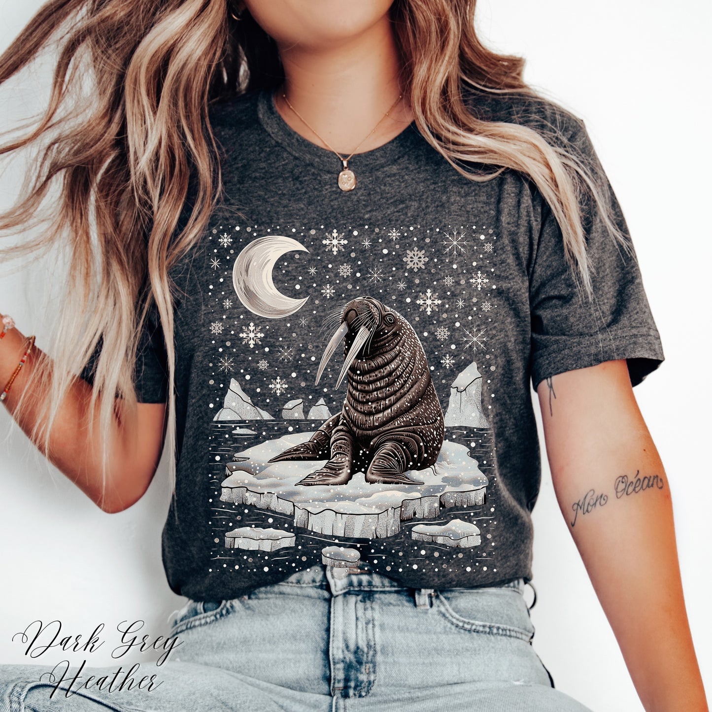 Celestial Winter Walrus Christmas Shirt - Nordic Animal Graphic Tee