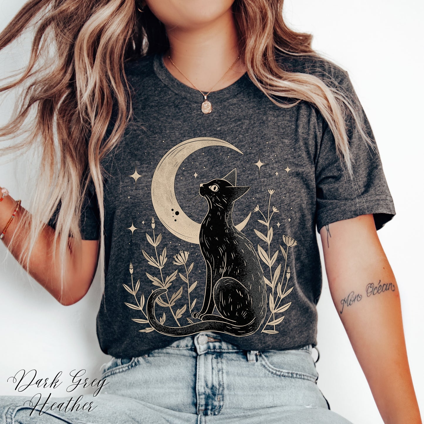 Mystic Moon and Cat Shirt - Vintage Style Boho Shirt