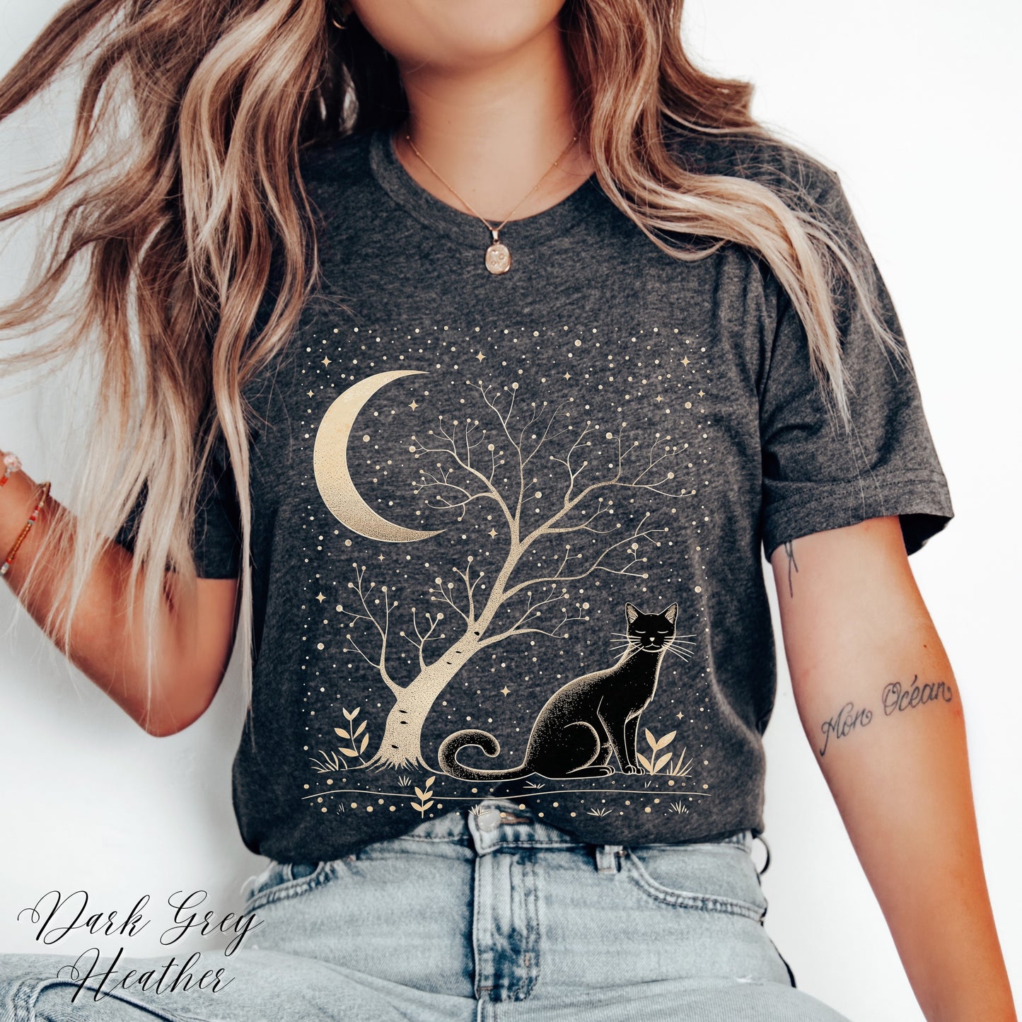 Moonlit Cat Shirt - Bohemian Moon Cat Vintage Graphic Tee