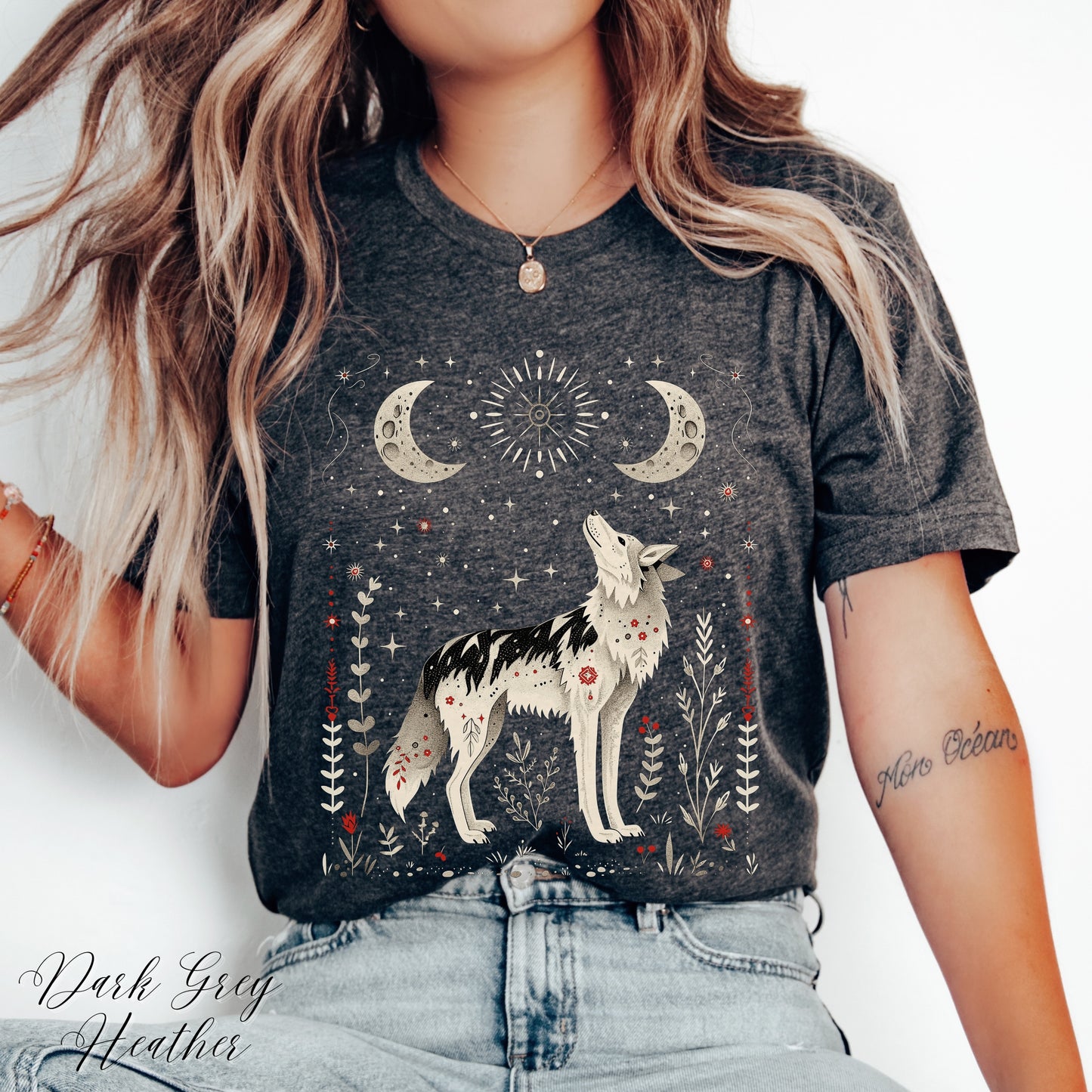 Scandinavian Wolf Shirt - Mystic Wolf Moon Graphic Tee
