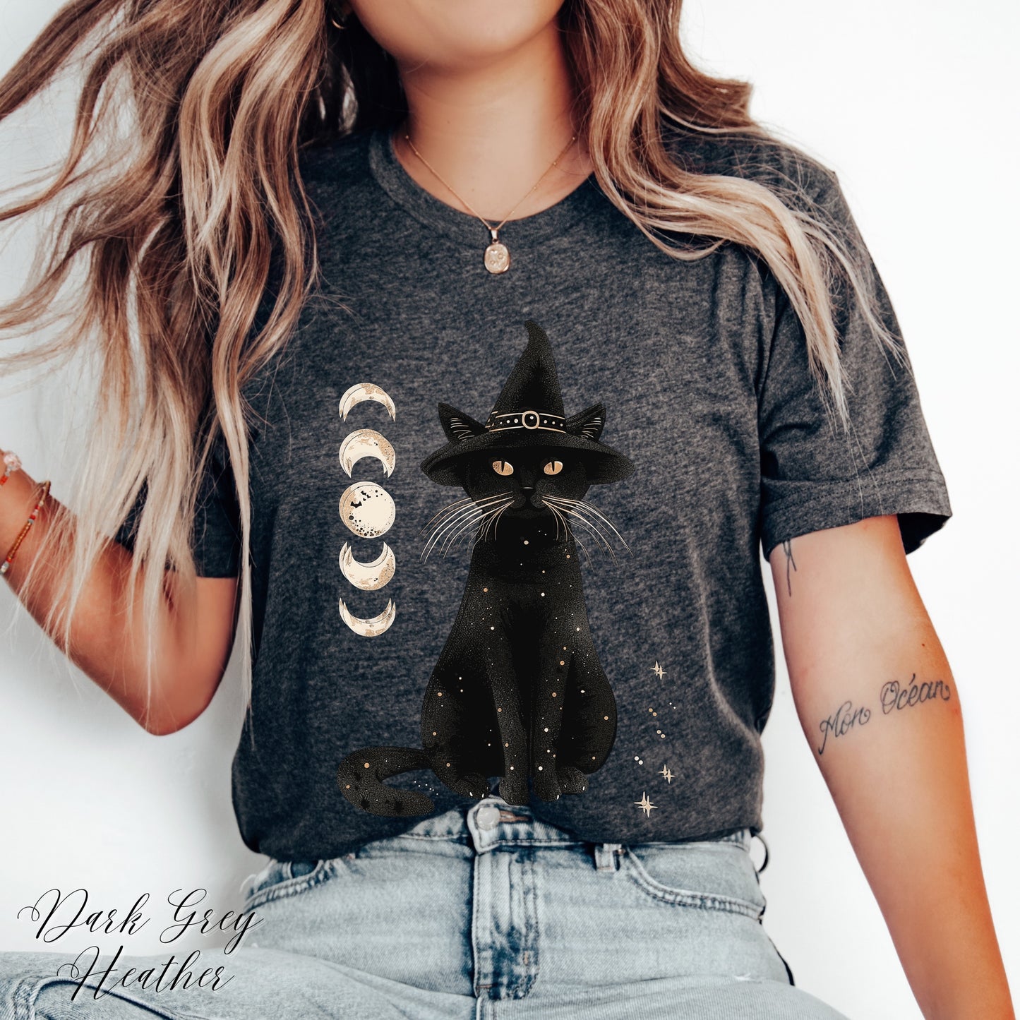 Halloween Cat Shirt - Cat and Moon Phase Shirt - Witch Cat Halloween Shirt
