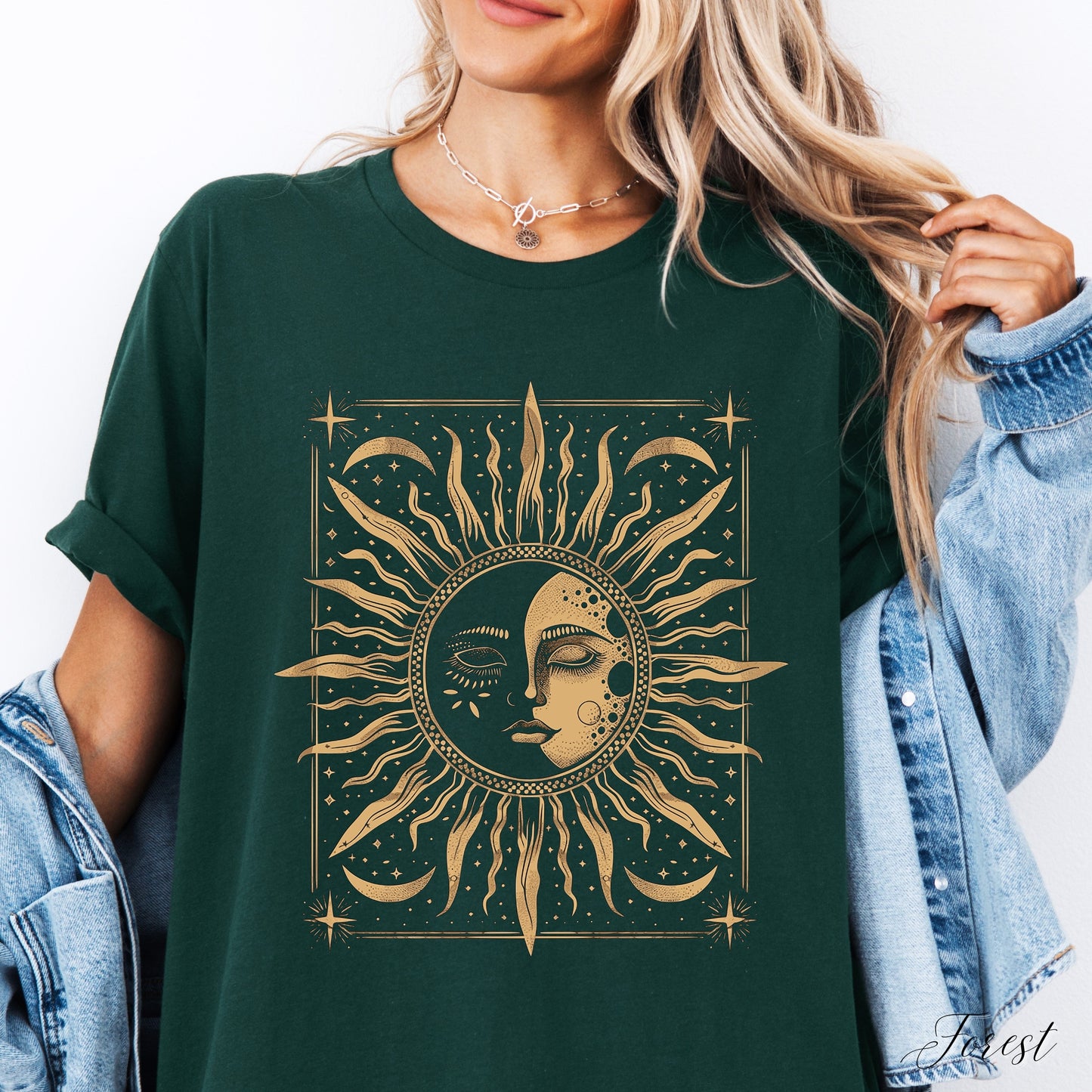 Bohemian Sun and Moon Phase Shirt - Celestial Vintage Graphic Tee