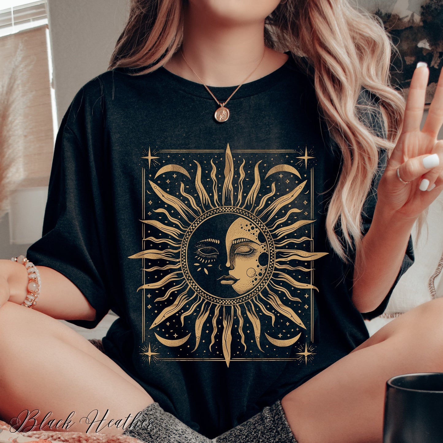 Bohemian Sun and Moon Phase Shirt - Celestial Vintage Graphic Tee