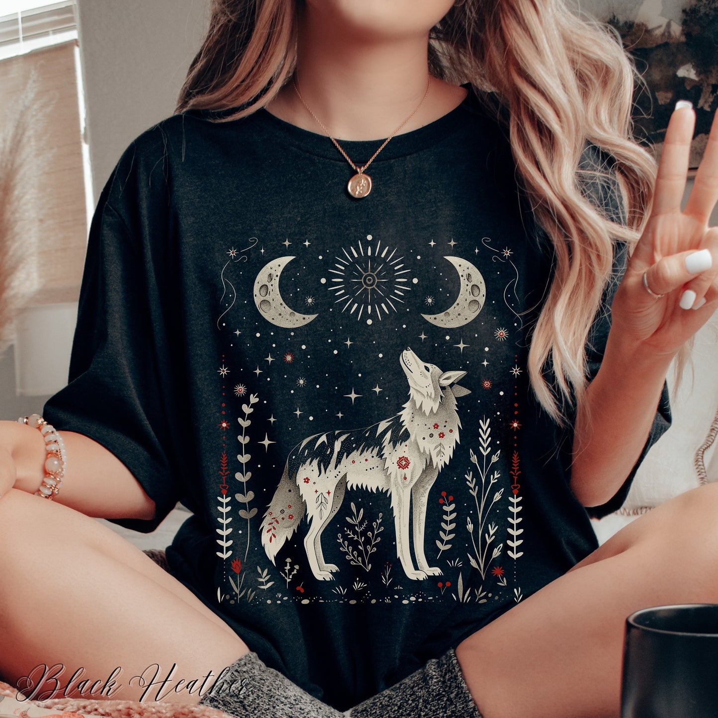 Scandinavian Wolf Shirt - Mystic Wolf Moon Graphic Tee