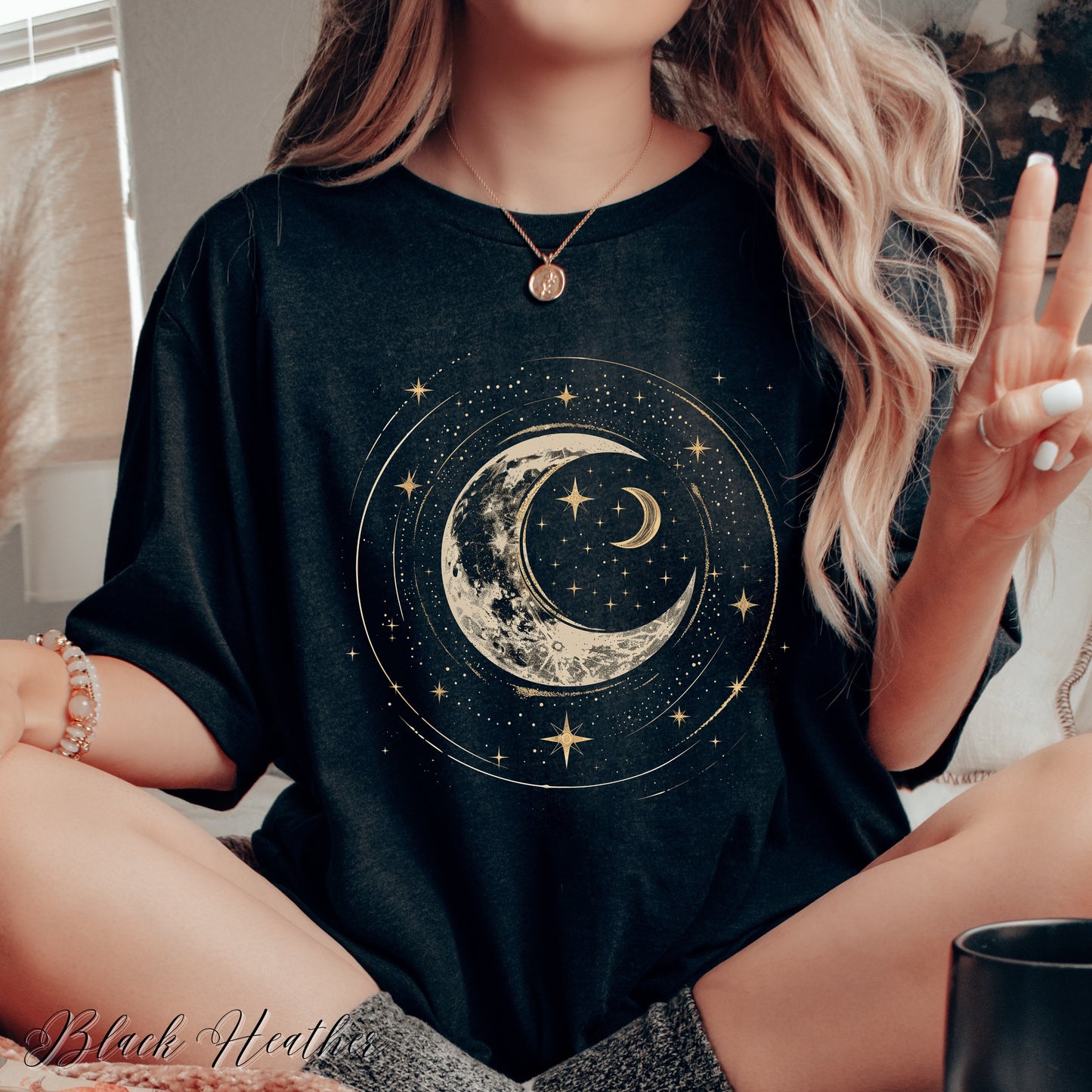Crescent Moon Shirt - Bohemian Moon and Stars Graphic Tee