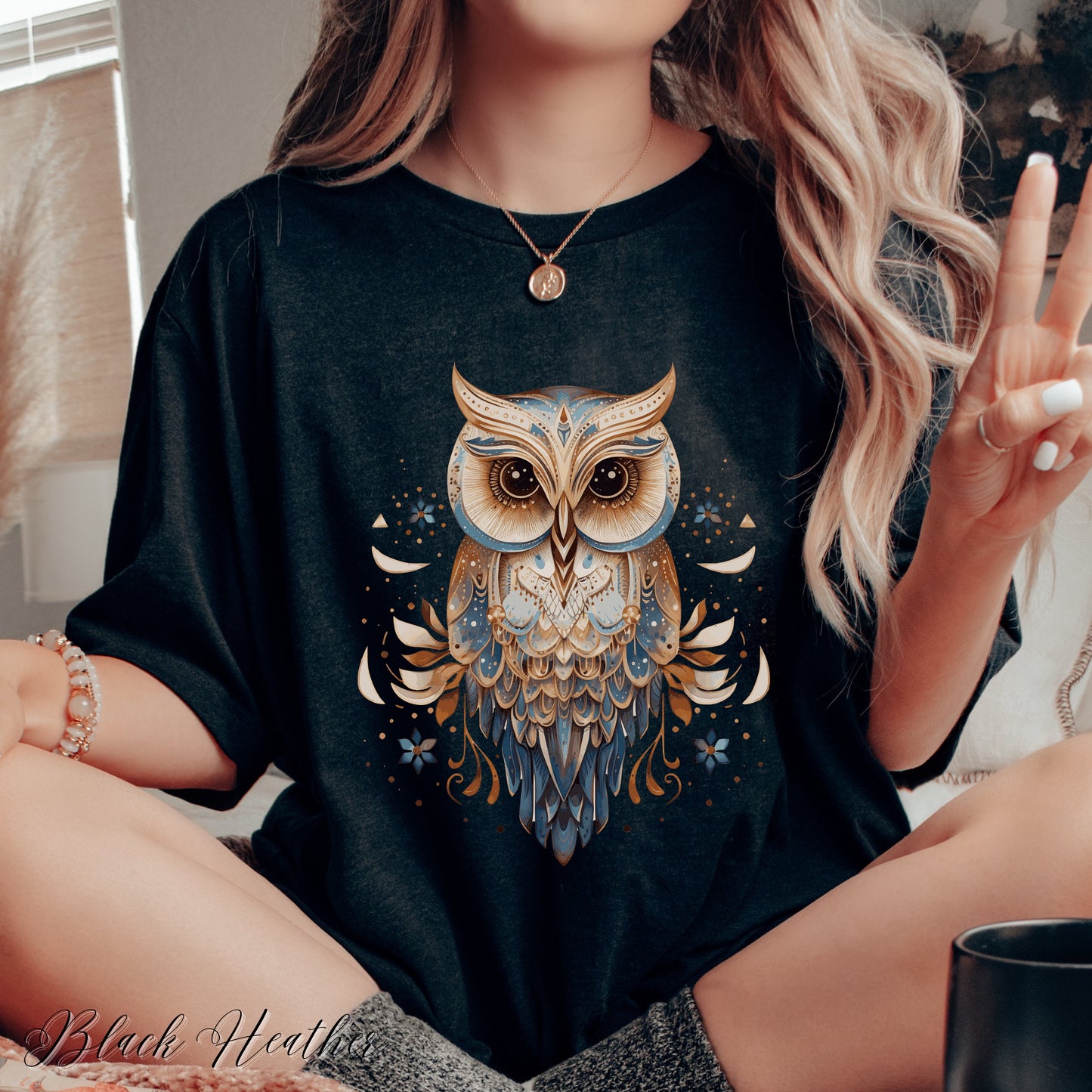 Boho Owl Shirt - Vintage Graphic Tee - Folklore Bird Shirt