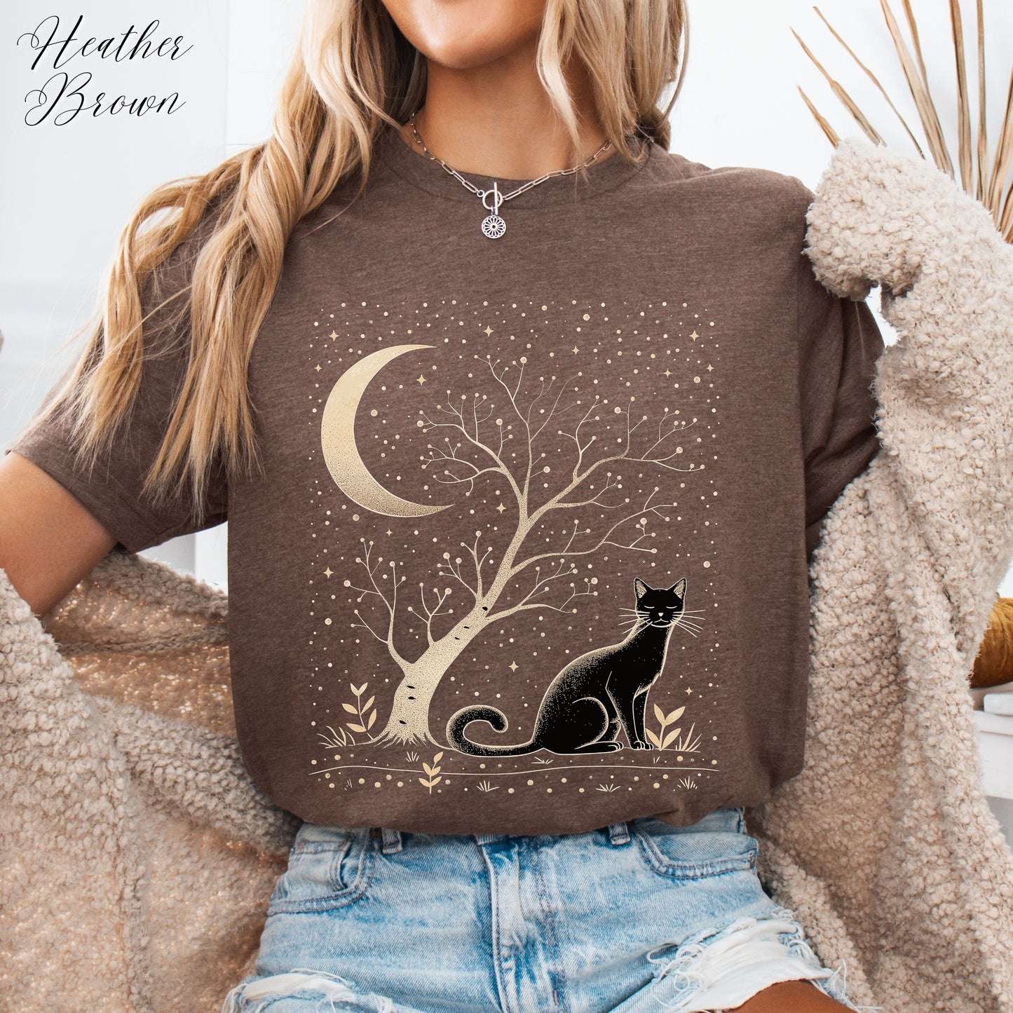 Moonlit Cat Shirt - Bohemian Moon Cat Vintage Graphic Tee