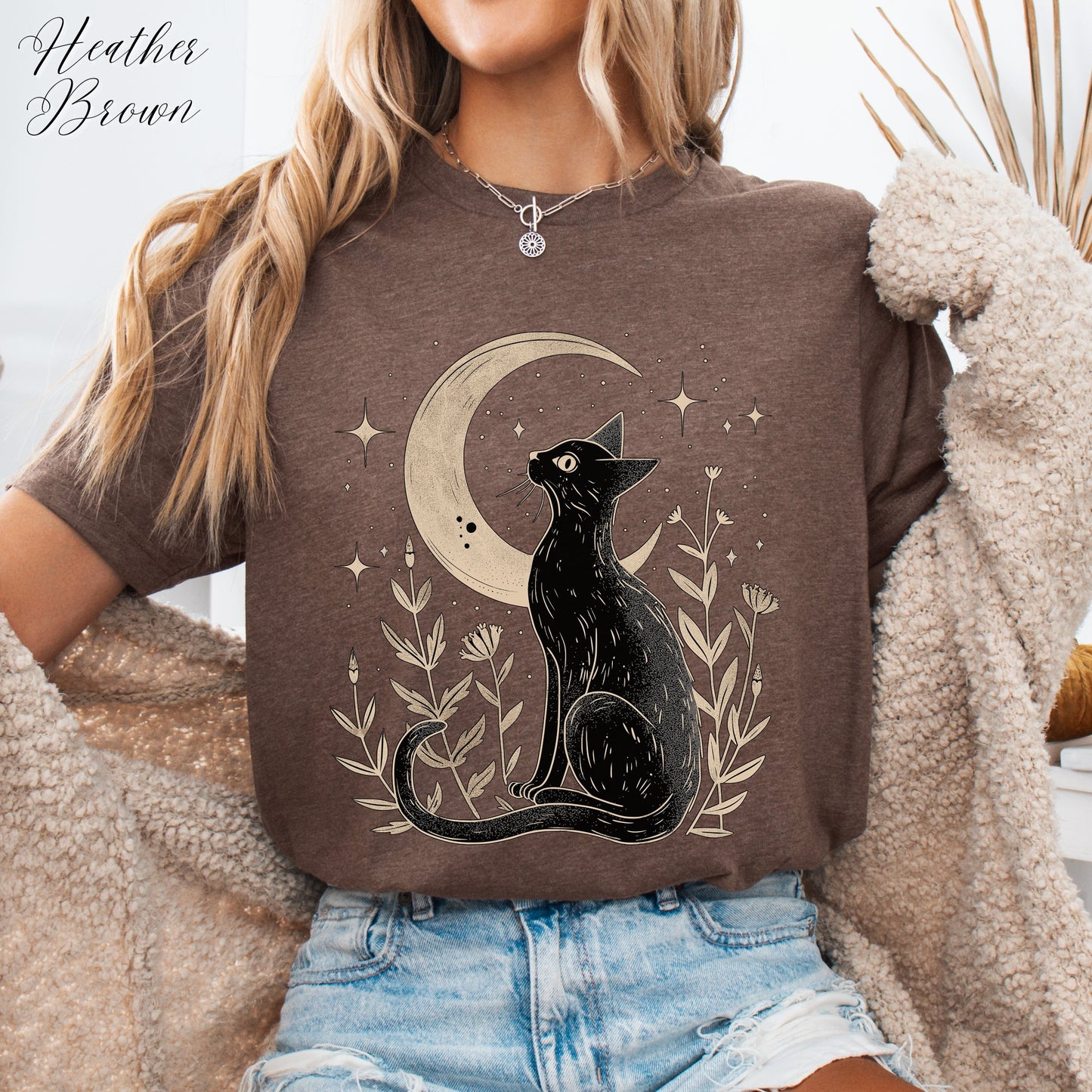 Mystic Moon and Cat Shirt - Vintage Style Boho Shirt