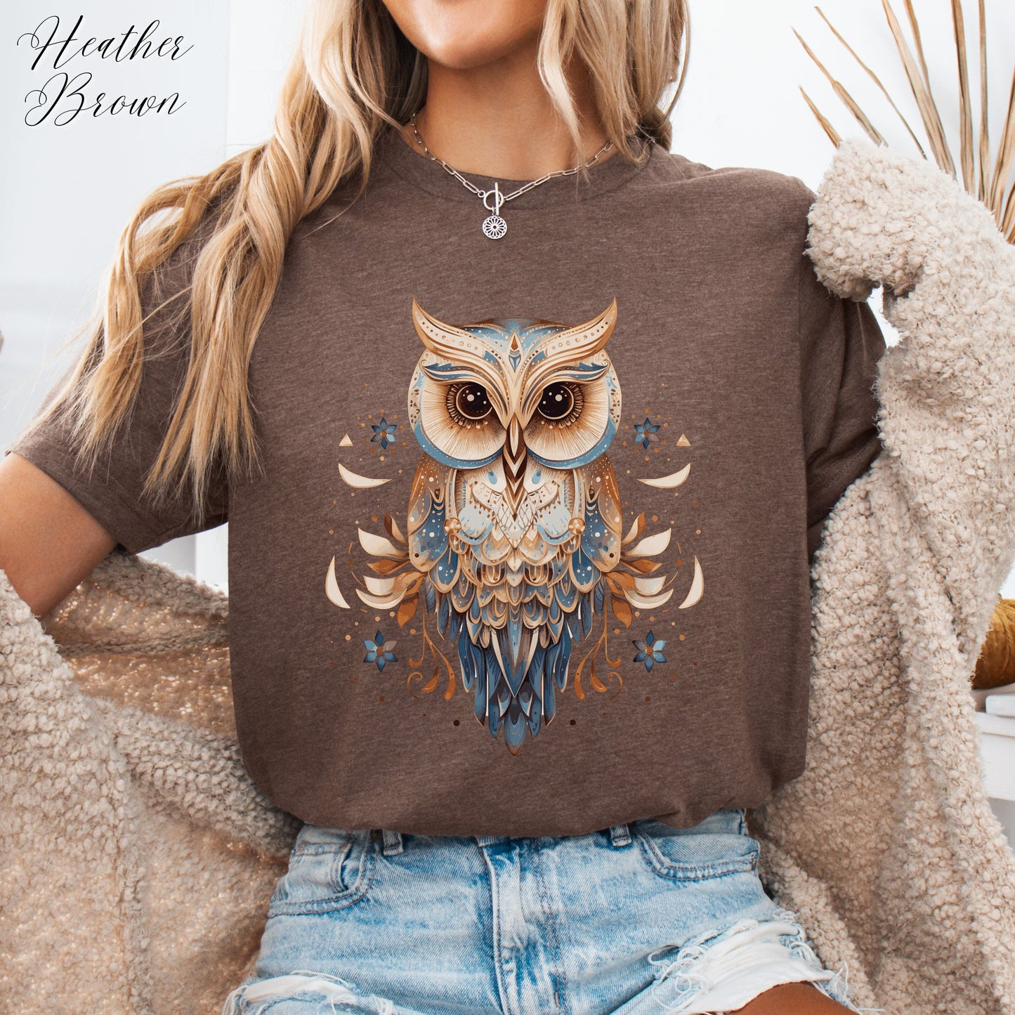 Boho Owl Shirt - Vintage Graphic Tee - Folklore Bird Shirt