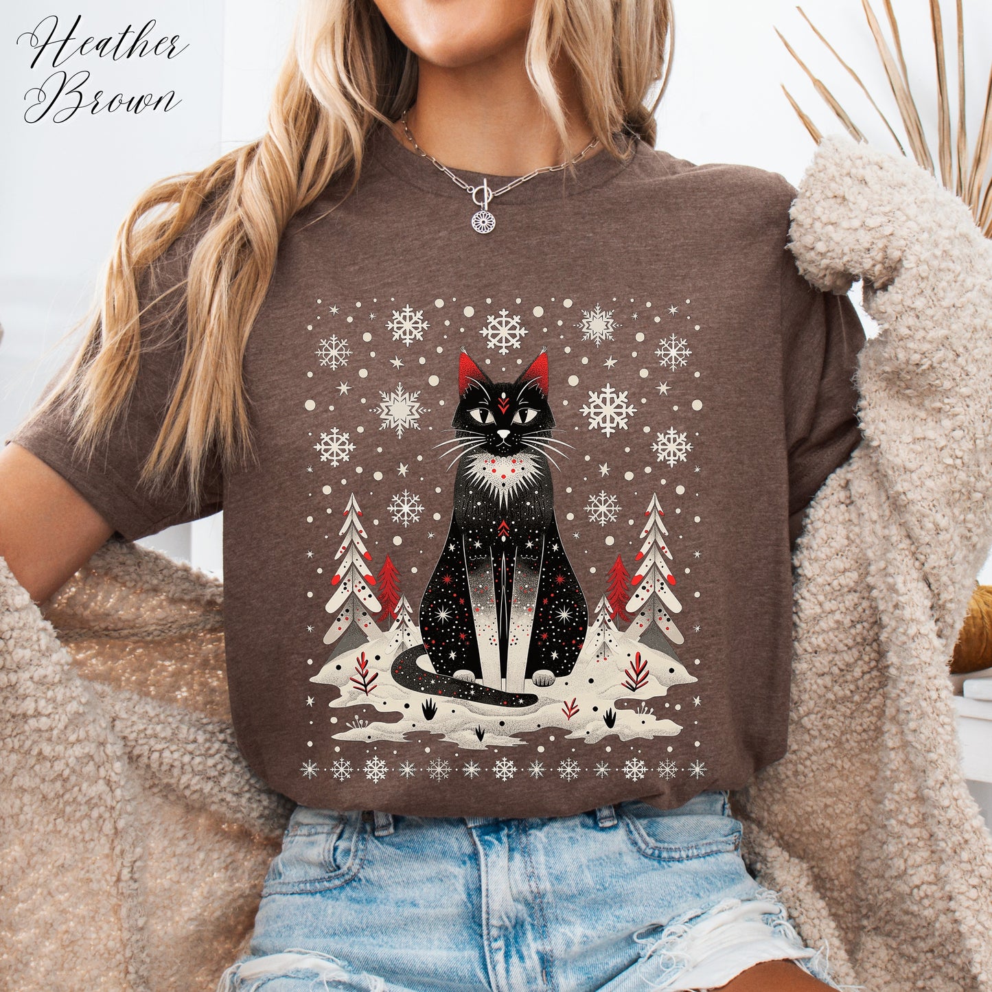 Festive Christmas Cat Shirt - Scandinavian Graphic Christmas Shirt