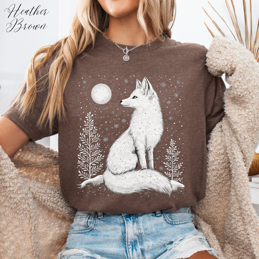 Boho Arctic Fox Shirt - Moon and White Fox Christmas Shirt