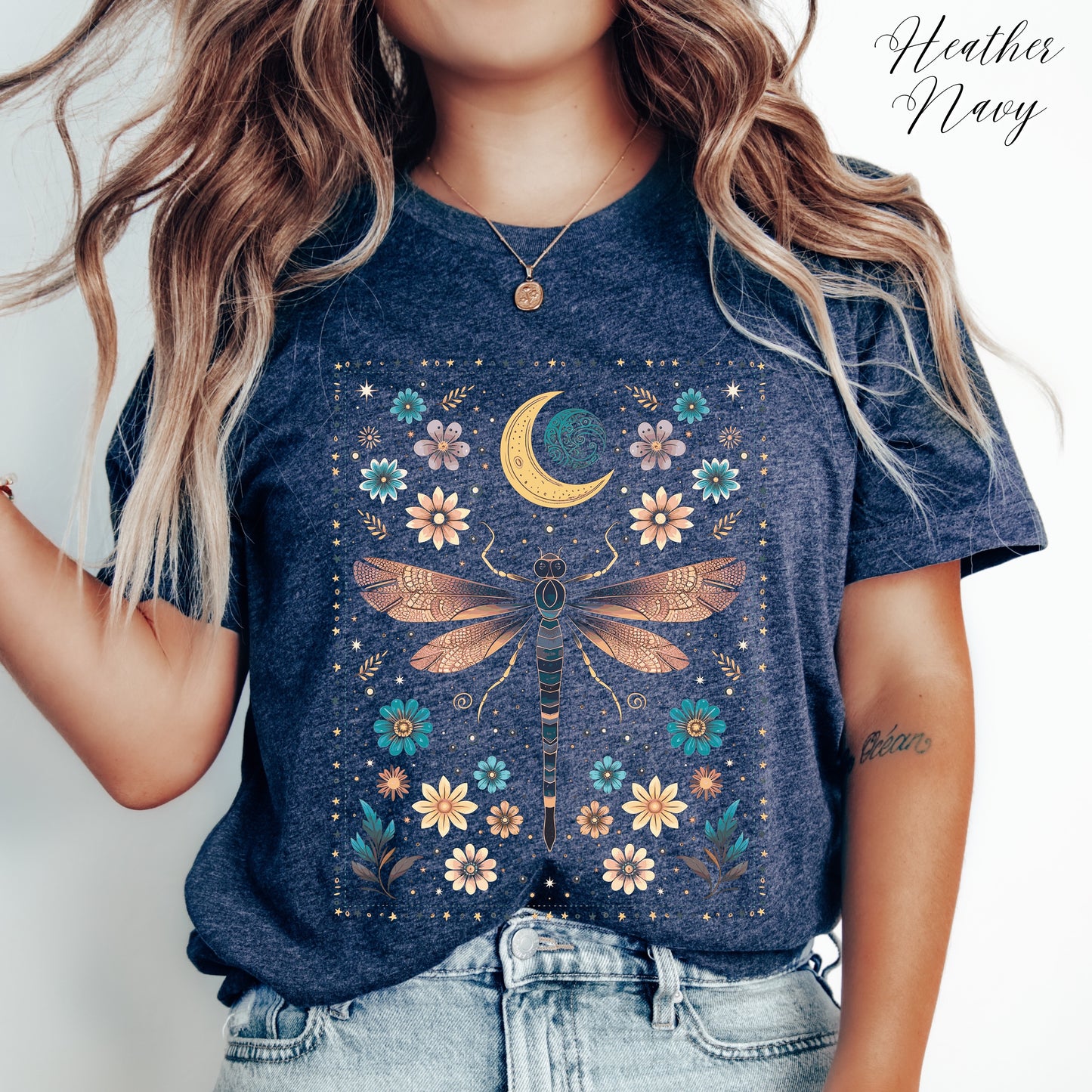 Vintage Dragonfly Shirt - Celestial Floral Moon and Dragonfly Graphic Tee - Boho Hippie Clothes