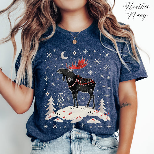 Winter Moose Christmas Shirt - Arctic Animal Graphic Tee - Cottagecore Christmas Gifts