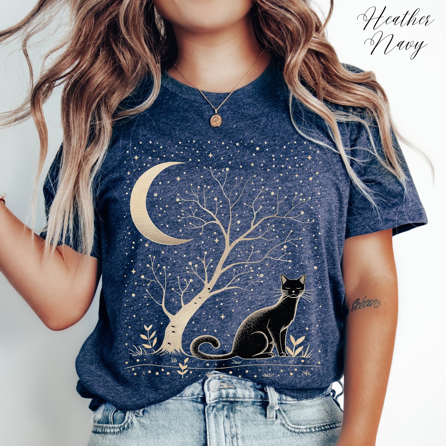Moonlit Cat Shirt - Bohemian Moon Cat Vintage Graphic Tee