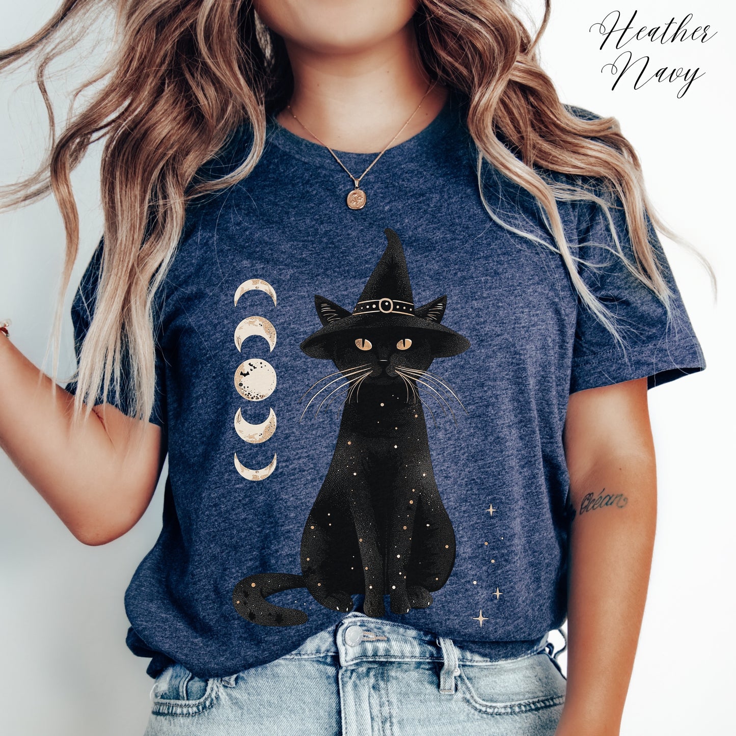 Halloween Cat Shirt - Cat and Moon Phase Shirt - Witch Cat Halloween Shirt