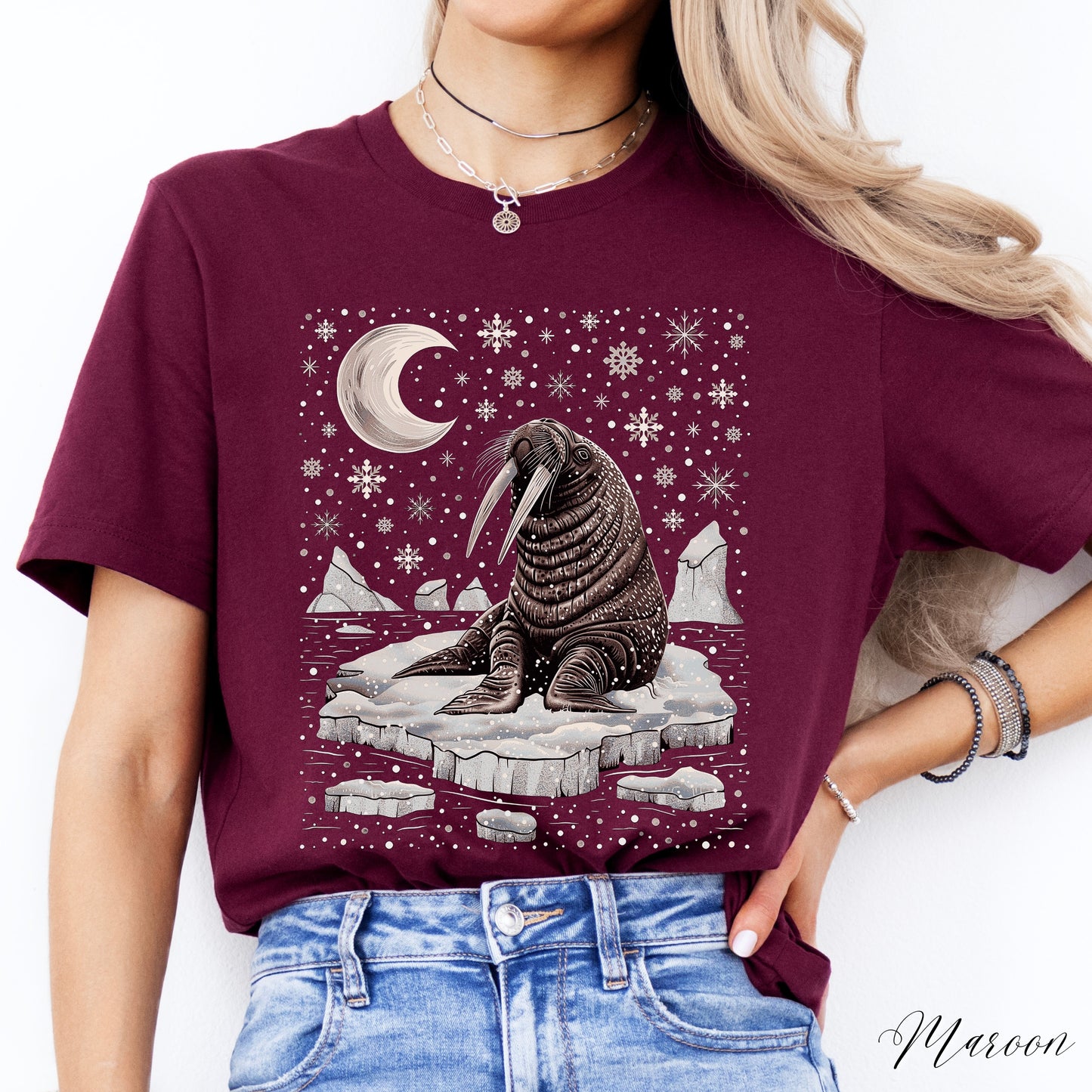Celestial Winter Walrus Christmas Shirt - Nordic Animal Graphic Tee