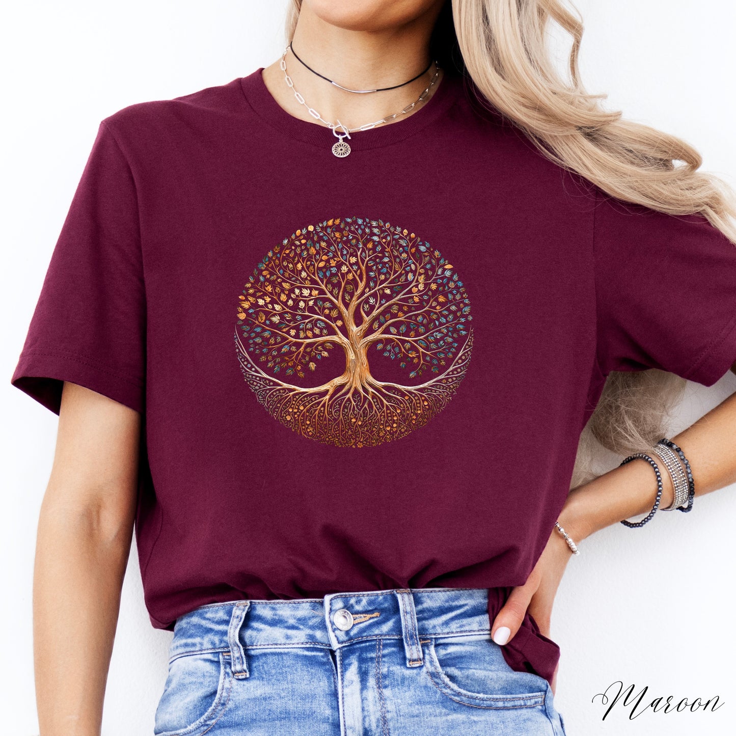 Autumnal Tree of Life Graphic Tee - Bohemian Tree Shirt - Vintage Style Boho Shirt