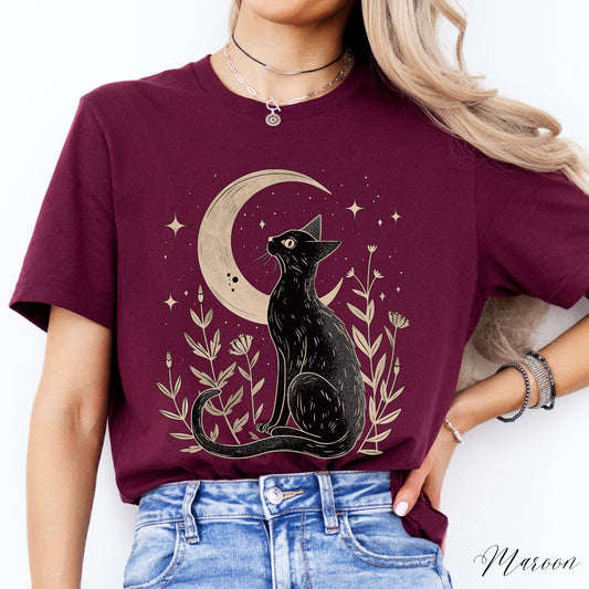 Mystic Moon and Cat Shirt - Vintage Style Boho Shirt