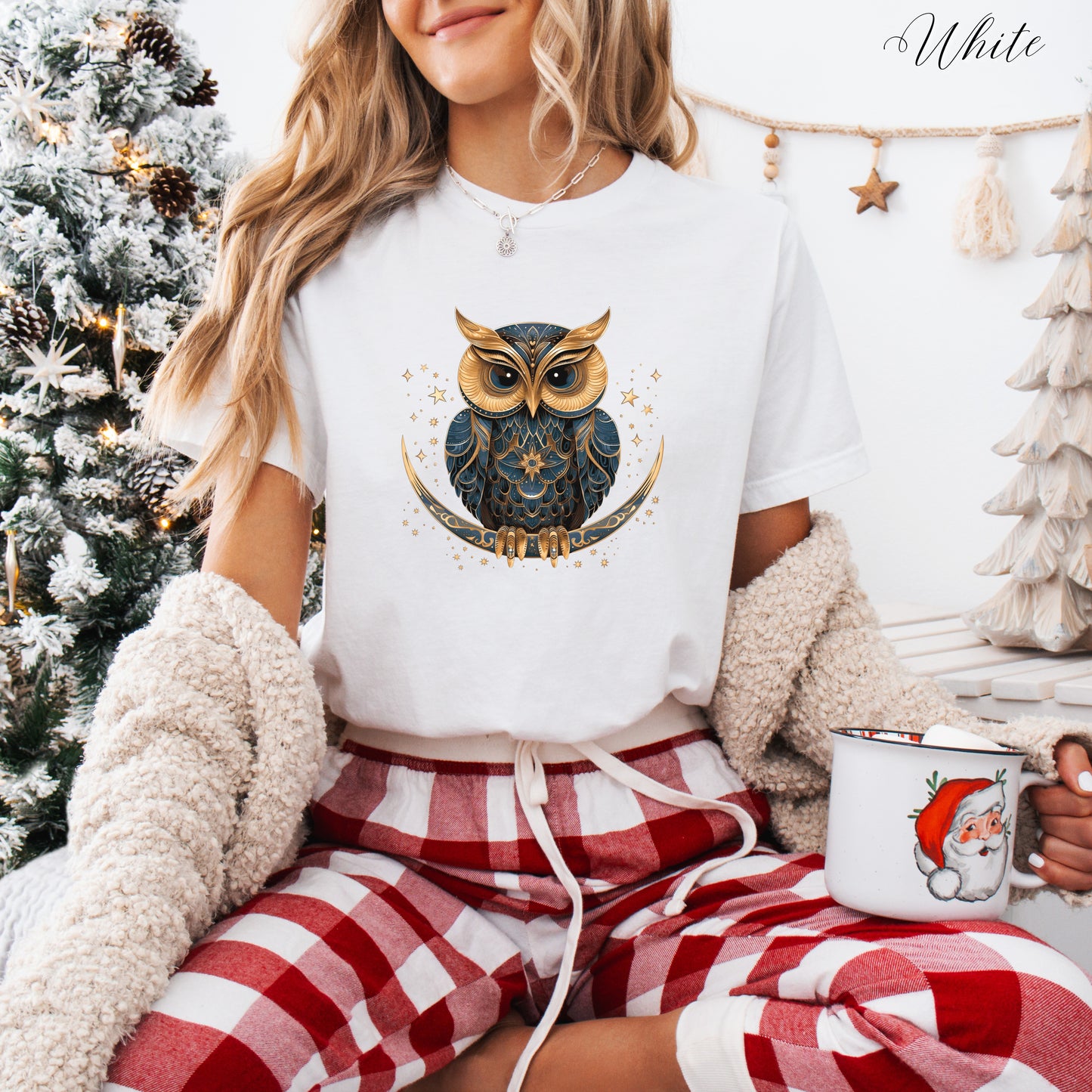Celestial Owl Shirt - Owl on Crescent Moon Vintage Graphic Tee - Boho Shirt