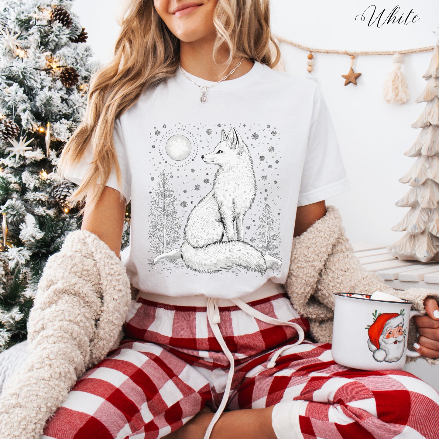Boho Arctic Fox Shirt - Moon and White Fox Christmas Shirt