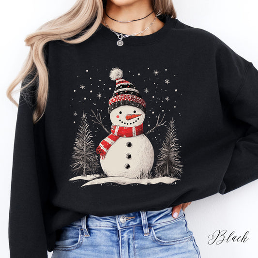 Vintage Snowman Christmas Sweatshirt - Cottagecore Christmas Jumper