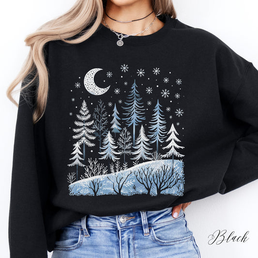 Boho Winter Forest Sweatshirt - Woodland and Moon Christmas Jumper