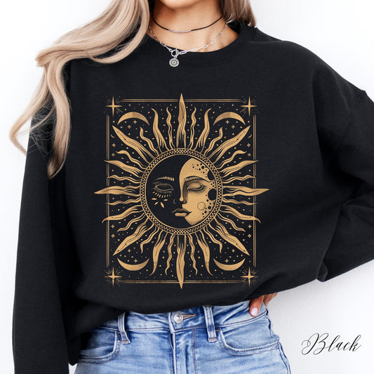 Boho Sun and Moon Phase Sweatshirt - Vintage Style Hippie Jumper